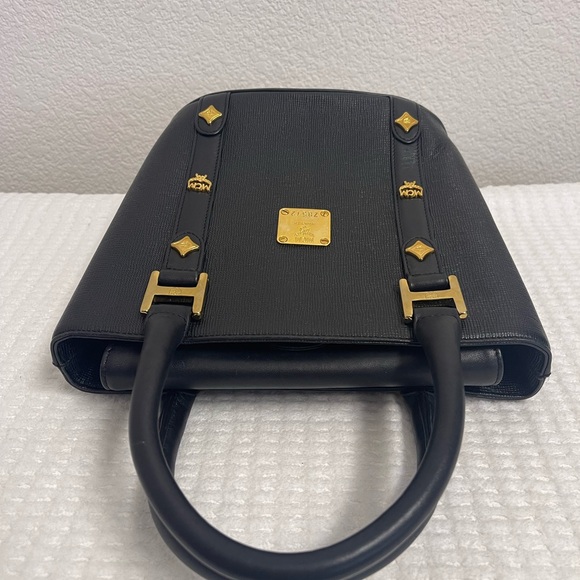 MCM Black Satchel with Gold Accents - Picture 5 of 10